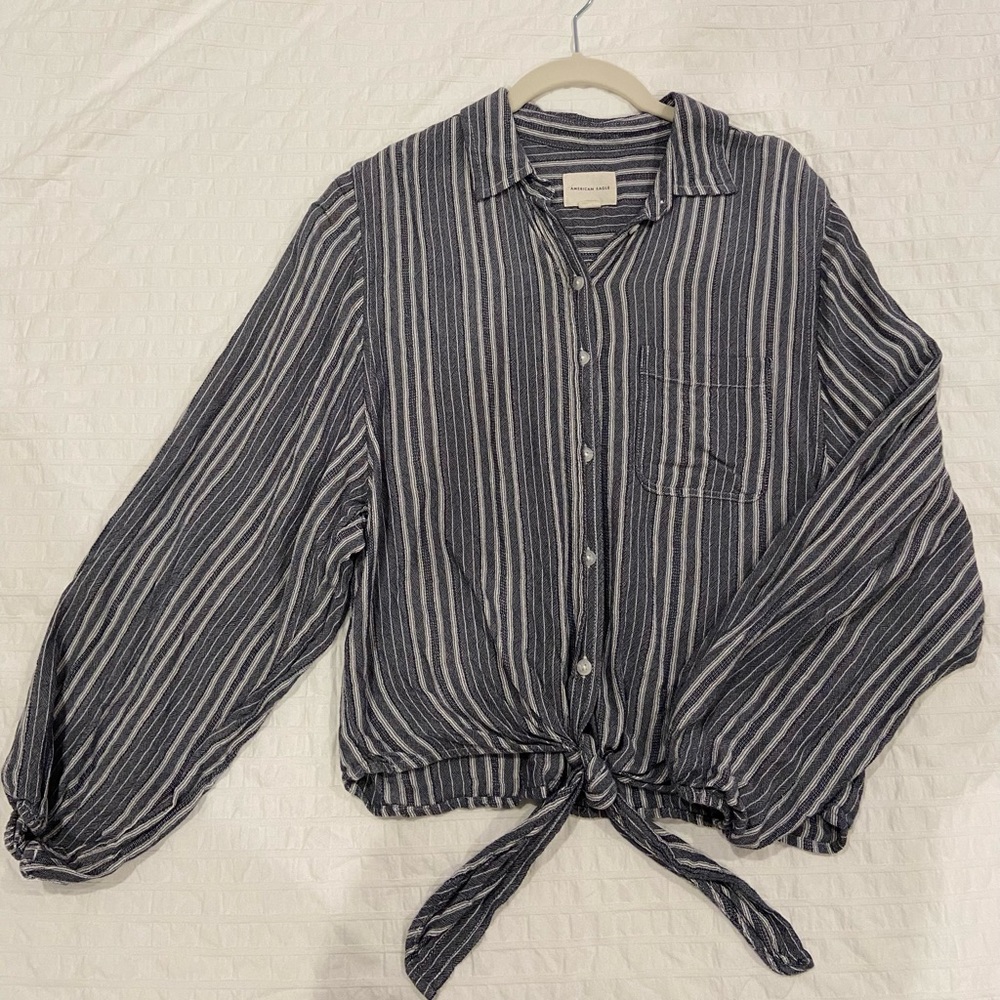 American Eagle Blue White Striped Blouse